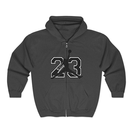 23 Jumpman Zip Hoodie — Retro Basketball Player Number 23 Full-Zip Sweatshirt