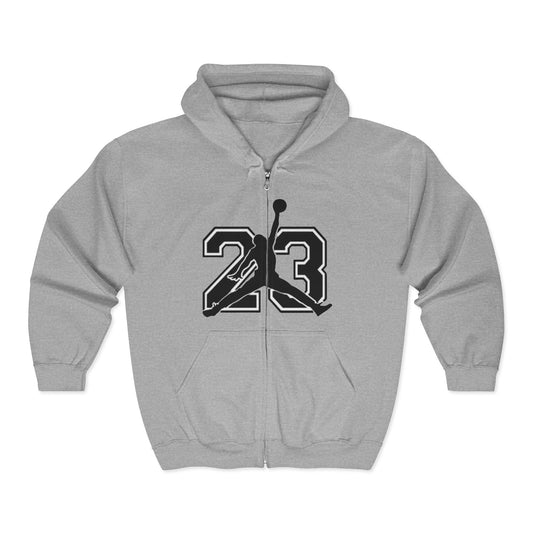 23 Jumpman Zip Hoodie — Retro Basketball Player Number 23 Full-Zip Sweatshirt